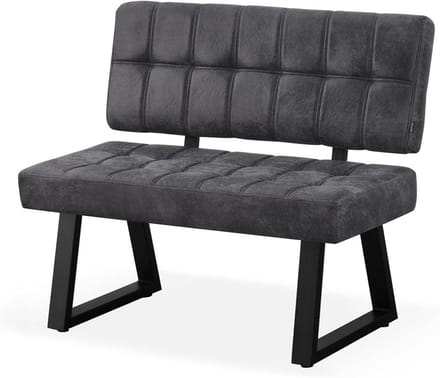 Gestoffeerde eetkamerbank met rugleuning 100 cm zwart industriële stijl