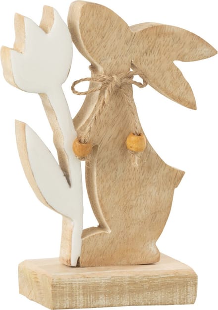 J-Line decoratie Konijn Met Bloem - hout - wit - small