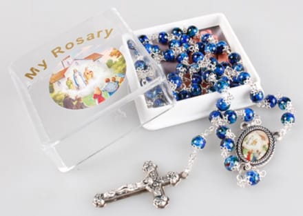 Rozenkrans blauw met opbergdoosje (6323)