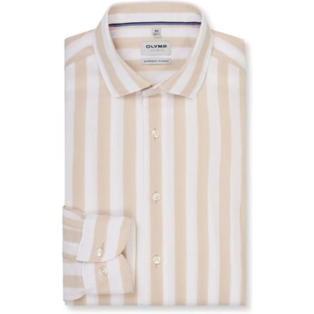 OLYMP Level Five garment washed Overhemd, Body Fit, Kent, Natuur