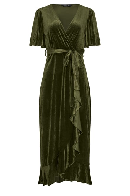 Yours London Groene Fluwelen Wikkeljurk Size 48