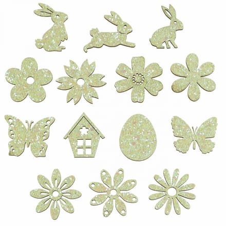 Strooidecoratie houten strooidelen lente Pasen groen 2–4cm 64 st, 64 S