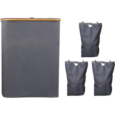 160L wasmand met deksel, groot opvouwbaar, 3 verdelers, vuile wasmand, organizer met