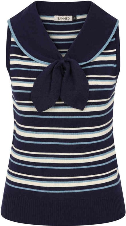 Banned - Maisie Striped Gebreide trui - M - Blauw