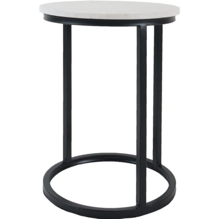 Laptoptafel Mitch Marmer Rond - Wit/Zwart - Design Bijzettafel voor Laptop