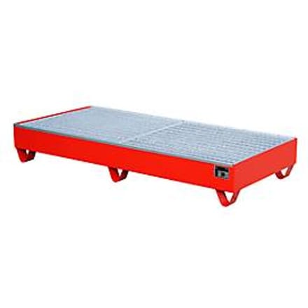 Stalen lekbak met rooster, 1800 x 800 mm, rood RAL 3000