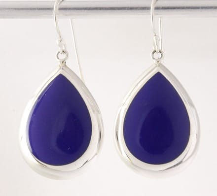 Grote druppelvormige zilveren oorbellen met lapis lazuli