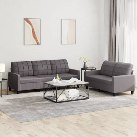 vidaXL - 2-delige - Loungeset - met - kussens - kunstleer - grijs