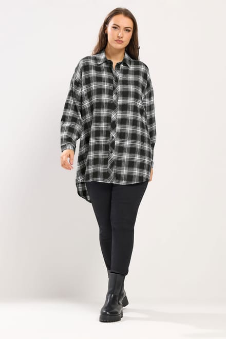 Yours Zwart Geruit Oversized Overhemd Size 46