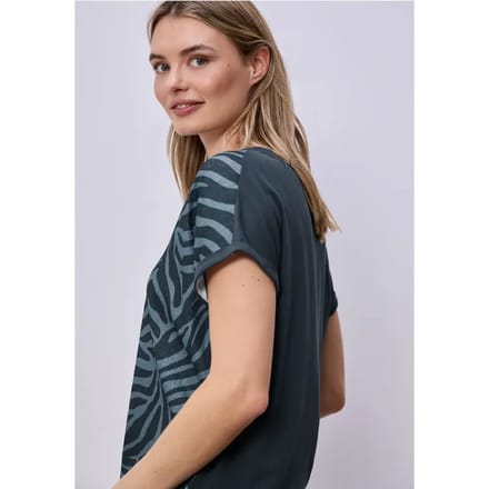 T-shirt met split neck en elastische zoom