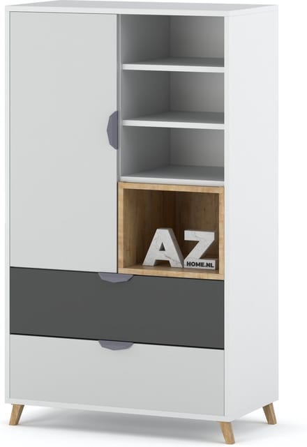 AZ-Home - Dressoir Joker 5- Wit - Grijs - 80 cm - Kast - Commode - Boekenkast