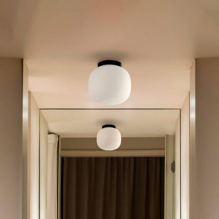 FARO BARCELONA Badkamer plafondlamp Amelia, zwart/opaal, glas, Ø 21,5 cm
