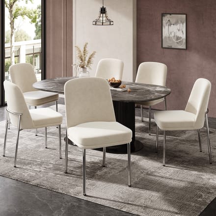 REDOM - Eetkamerstoelen Set Van 6 - Dik Gevoerd - Modern Minimalistisch - Voor Eetkamer - Metaal En Fluweel - Beige