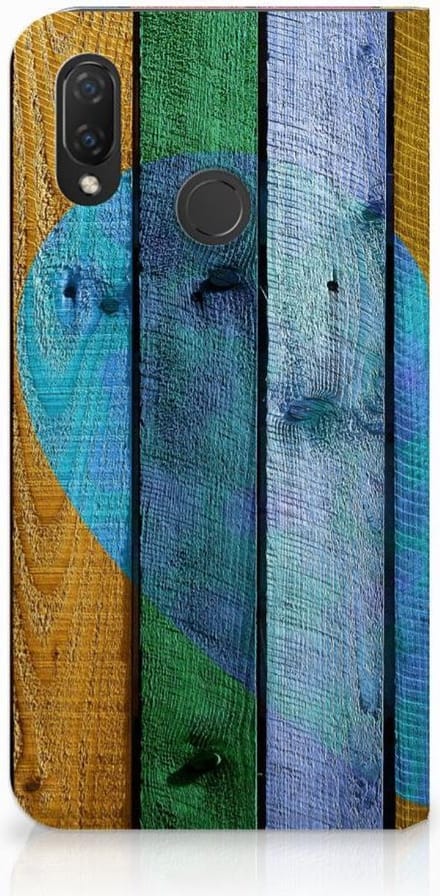Huawei P Smart Plus Book Wallet Case Wood Heart - Cadeau voor je Vriend