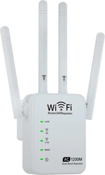 DrPhone WR5 - Wifi Versterker - Range Extender - 5GHZ + 2.4GHZ Dual Band Repeater - Router - 4 Antenne/4 werkingsmodi & WAN/LAN ingang – Wit