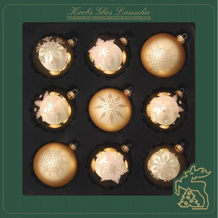 Krebs Kerstballen - 9x - goud - gedecoreerd - glas - 7 cm - Luxe kerstversiering