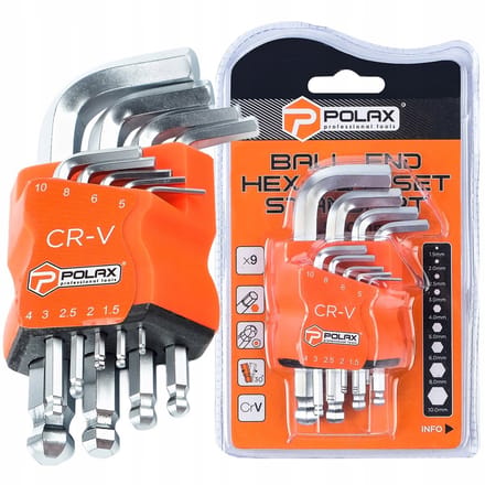 Polax Inbussleutelset met kegelkop 1,5-10mm 9-delig