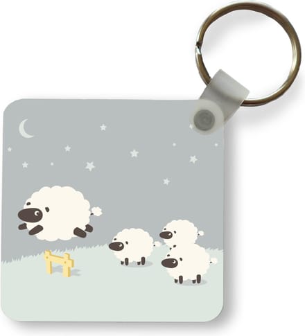 Sleutelhanger - Uitdeelcadeautjes - Een illustratie van een springend schaap - Plastic