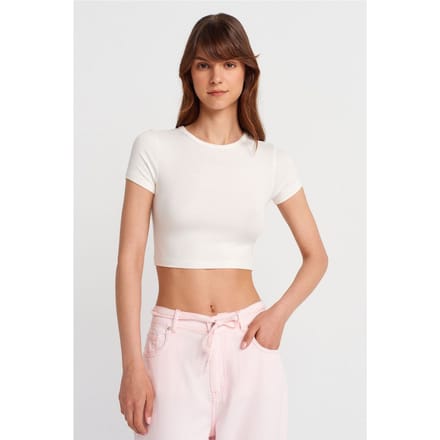 Dames Crop Slim-Fit Crew Neck T-Shirt