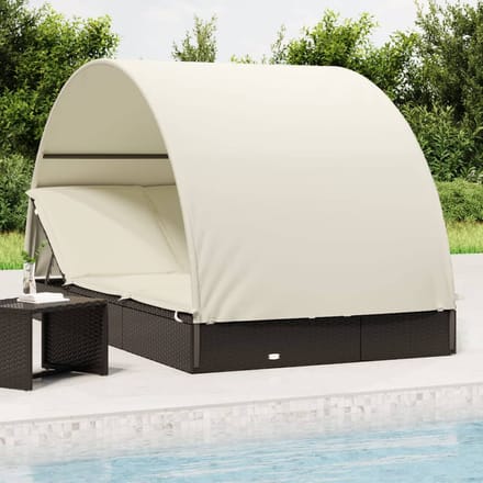 vidaXL - Ligbed - 2-persoons - met - rond - dak - 211x112x140 - cm - poly - rattan - zwart