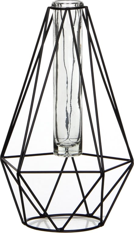 Mica - Draadstaal vaasje diamant - glas - 15 x 14 x 23 cm - Maat L