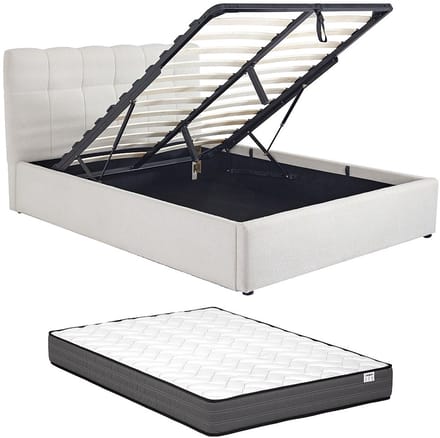 Vente-unique Bed met opbergruimte stof wit 140 x 190 cm