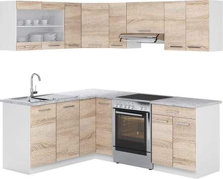 Vicco Hoekkeuken R-Line, Sonoma/Wit, 207 x 167 cm, WB Marmer