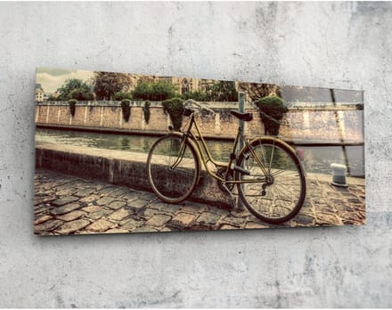 Panorama Glasschilderij - Fiets - Wanddecoratie - 92 x 36 cm