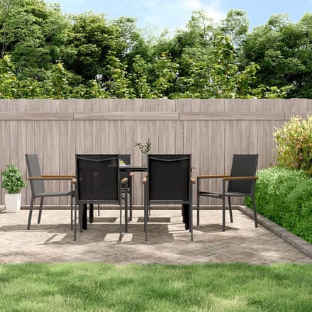 vidaXL - Tuinstoelen - 6 - st - 55x61,5x90 - cm - textileen - en - staal - zwart