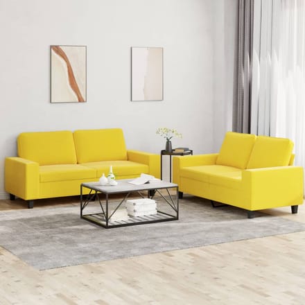 vidaXL - 2-delige - Loungeset - stof - lichtgeel