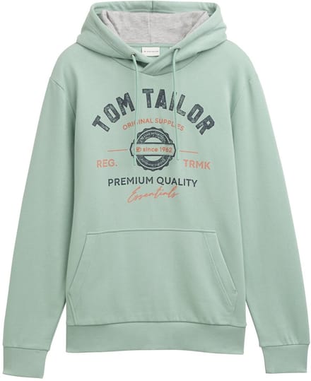 Tom Tailor - Hoodie-sweatshirt met logoprint - Maat S - dust green