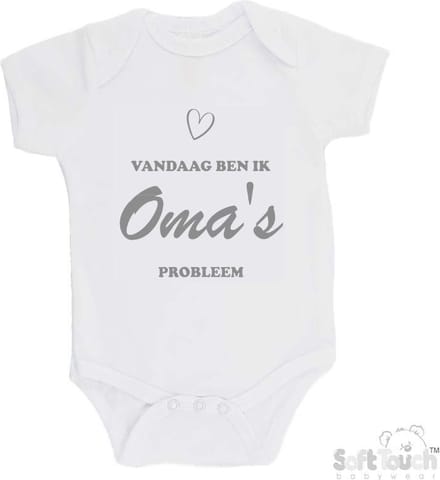 100% katoenen Romper "Vandaag ben ik oma's probleem" Unisex Katoen Wit/grijs Maat 56/62
