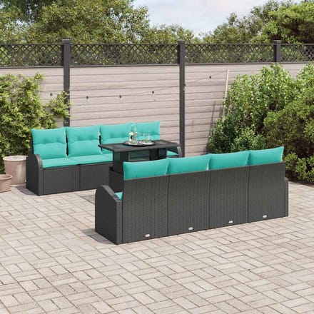 vidaXL - Tuinbank - Set - 9 - st - Zwart - Poly - Riet
