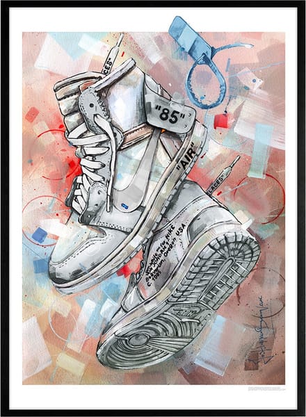 Sneaker print Off White white 51x71 cm *ingelijst & gesigneerd