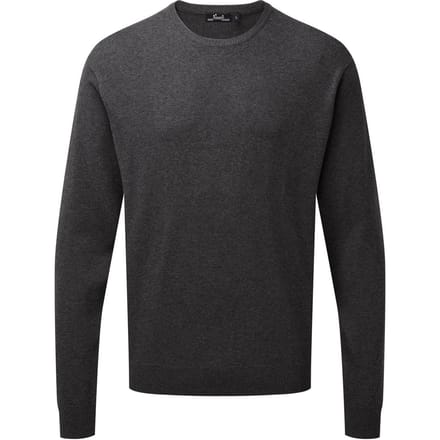 Premier Heren gebreid katoenen crew neck sweatshirt (Houtskool)