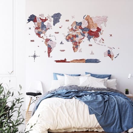 Houten Wereldkaart 3D - Boho - L (150 x 90 cm)