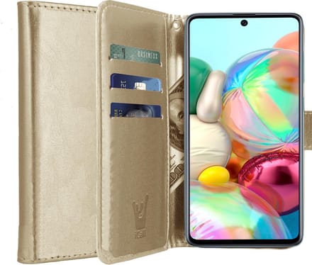 Hoesje geschikt voor Samsung Galaxy A71 - Book Case Kunstleer Pasjeshouder Goud