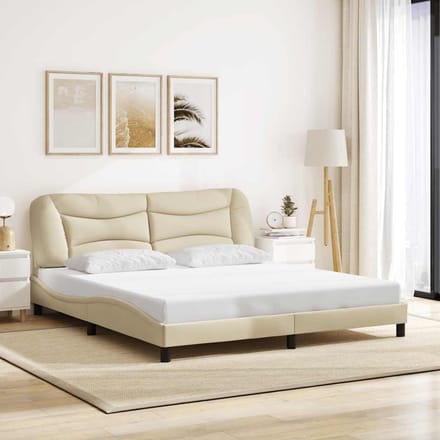 vidaXL - Bedframe - zonder - matras - "Hvar" - stof - crèmekleurig - 180x200 - cm