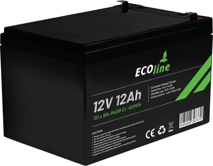 EcoLine - AGM 12V 12AH - 12000mAh VRLA Batterij - 151 x 98x 94(98) - Deep Cycle Accu.