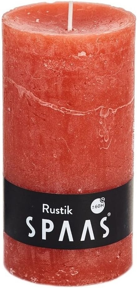 Spaas rustieke cilinderkaars/stompkaars - 1x - oranje - 7 x 13 cm - 60 branduren