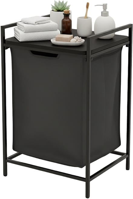 Wasmand - 65 l - met plank - uitneembare waszak - zwart