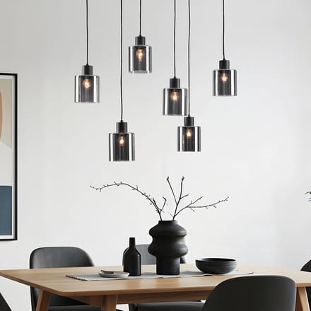 LumenXL Zwarte hanglamp Palaio - smoke glas, 6-lichts