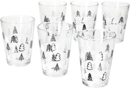 Set van 6 TREE GREY WINTER kerstboom potten met zwart-witte kerstbomen - 817348