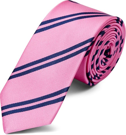 Roze Zijden 6 cm Brede Stropdas met Dubbele Marineblauwe Streep