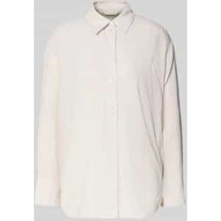 Tom Tailor - Oversized overhemdblouse met linnen - Maat 42 - taupe white irregular stripe