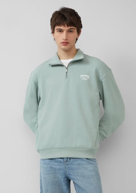 Geprinte sweatshirt met hoge rits aan de voorkant QS
