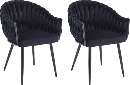 Colenis® - Wave Eetkamerstoel - Set Van 2 - Zwart - Fluweel - Velvet - Design