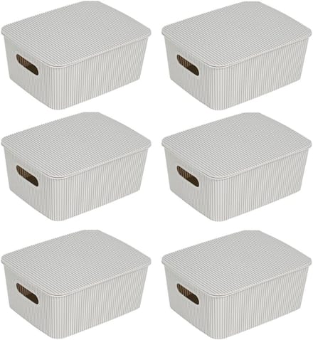 Set van 6 Stapelbare Opbergmanden met Deksel voor Badkamer en Kasten