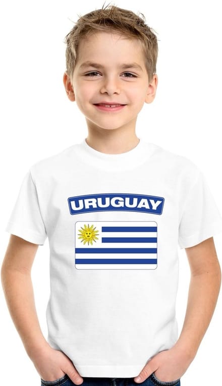 Uruguay t-shirt met Uruguayaanse vlag wit kinderen 146/152