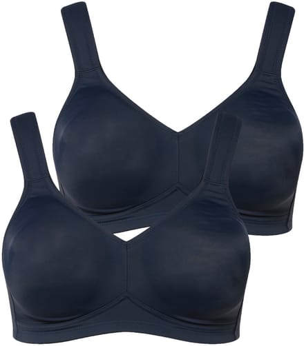 Ulla Popken - Dames - Microvezel-beha set van 2 zonder beugel voorgevormde cups - Nachtblauw - Maat 85B